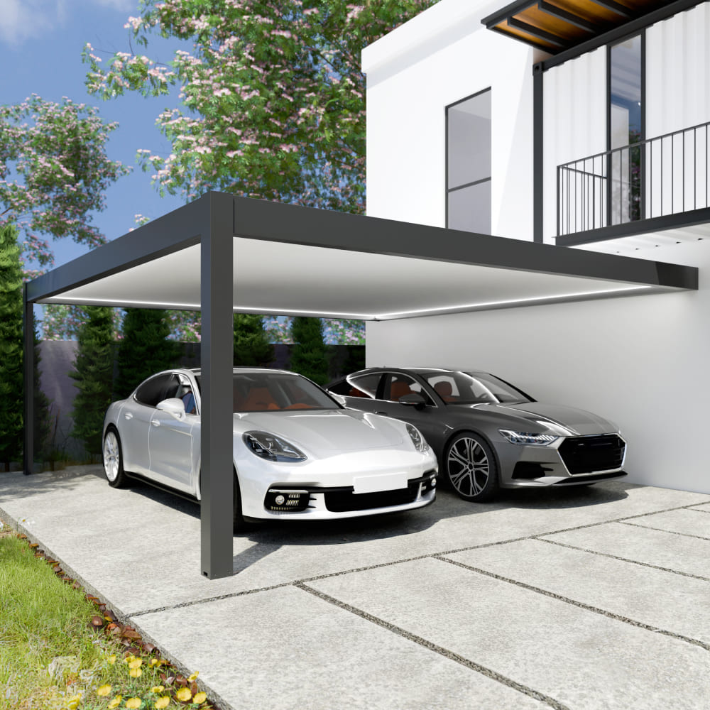 Carport für zwei Autos mit Beleuchtung