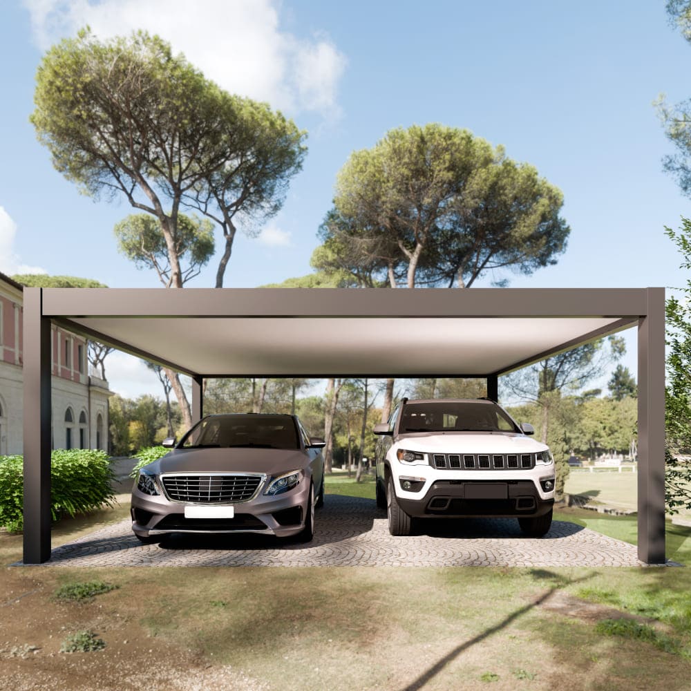 Freistehender Carport zwei Autos Einbausituation