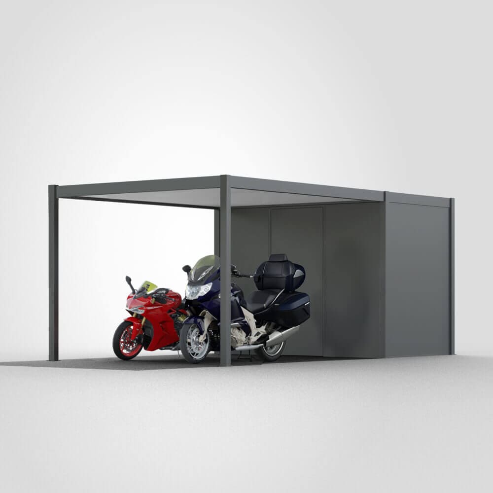 Carport für Motorräder mit Abstellraum