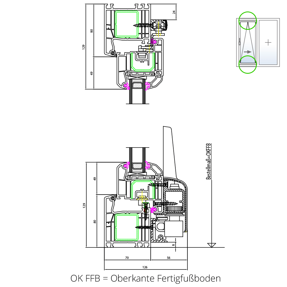 Detailzeichnung IDEAL® 4000 Parallel-Schiebe-Kipp-Tür