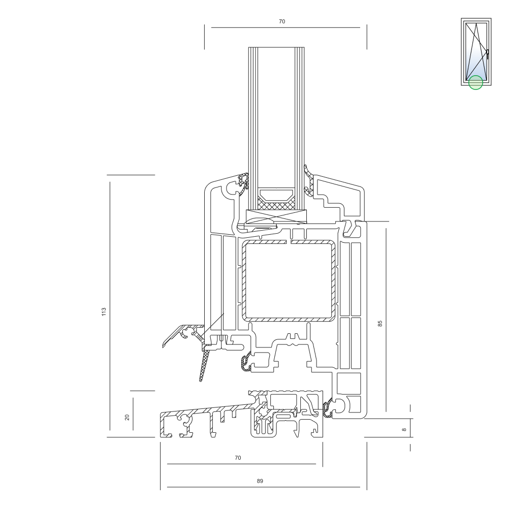 Ideal 5000 Balkontüre mit breitem Flügel und flacher Schwelle (barrierefrei) 