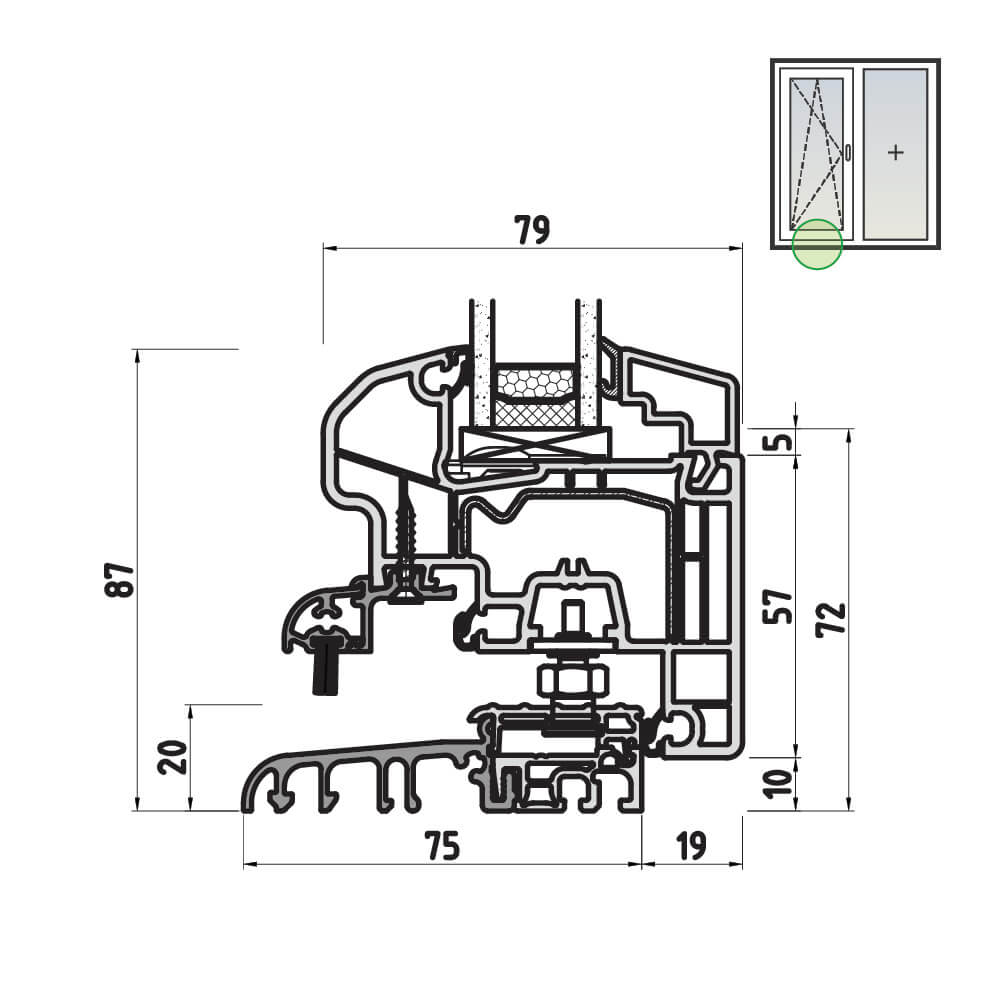 Ideal 5000 Balkontüre mit flacher Schwelle (barrierefrei) 