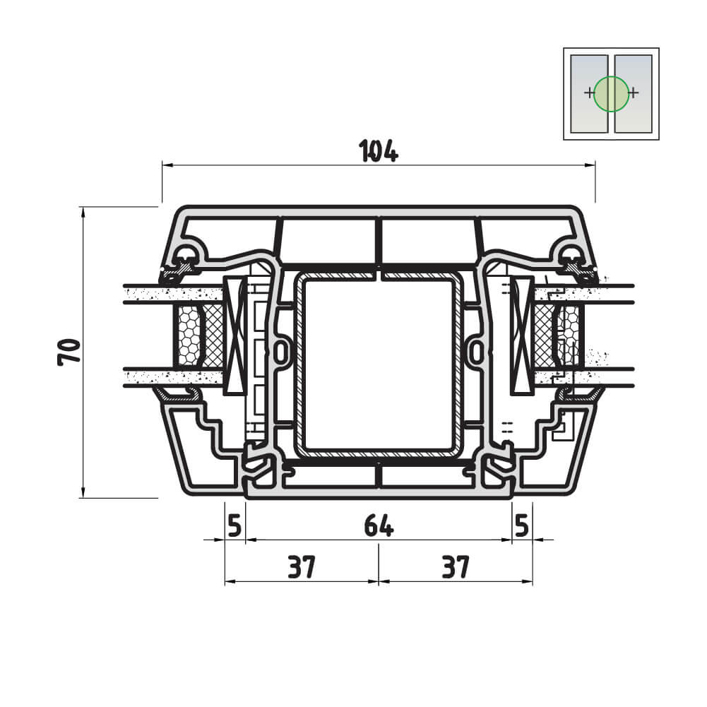 Glasteilende Sprosse 104mm