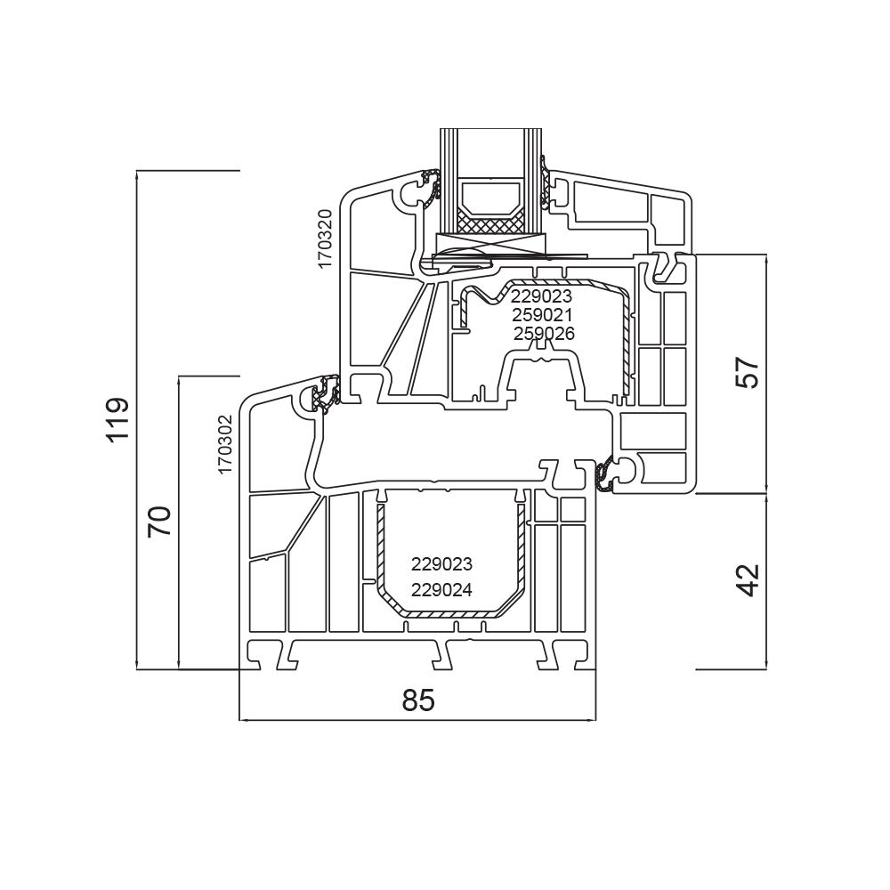 Ideal 7000 Rahmenhöhe 70mm bei einer Bautiefe von 85mm
