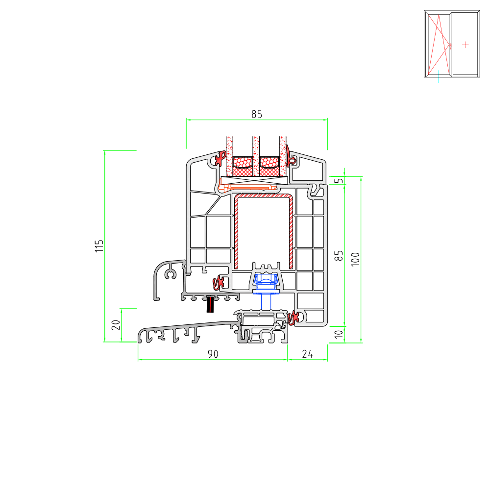 Ideal 8000 Balkontüre mit flacher Schwelle (barrierefrei)