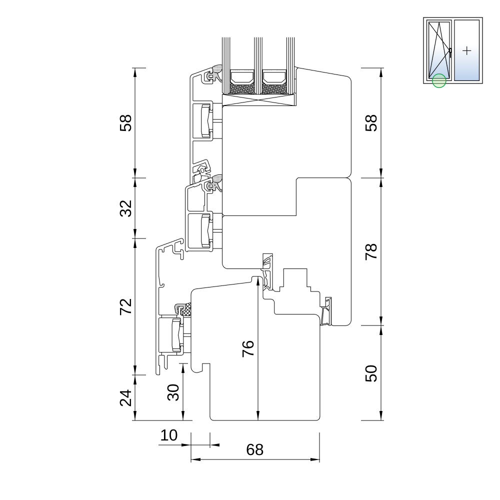 Idealu Classicline IV 68 Balkontür mit Fräsung für Außenfensterbank