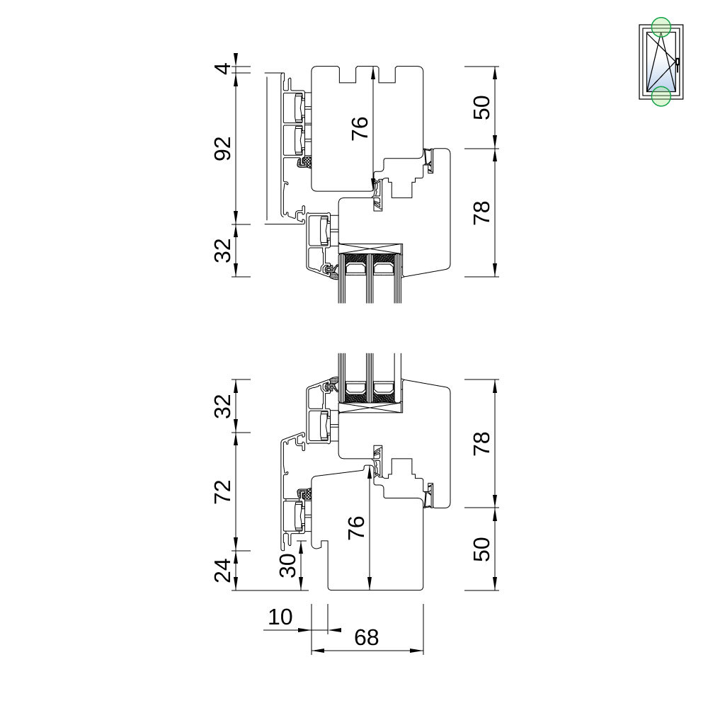 Idealu Classicline IV 68 mit Fräsung für Außenfensterbank