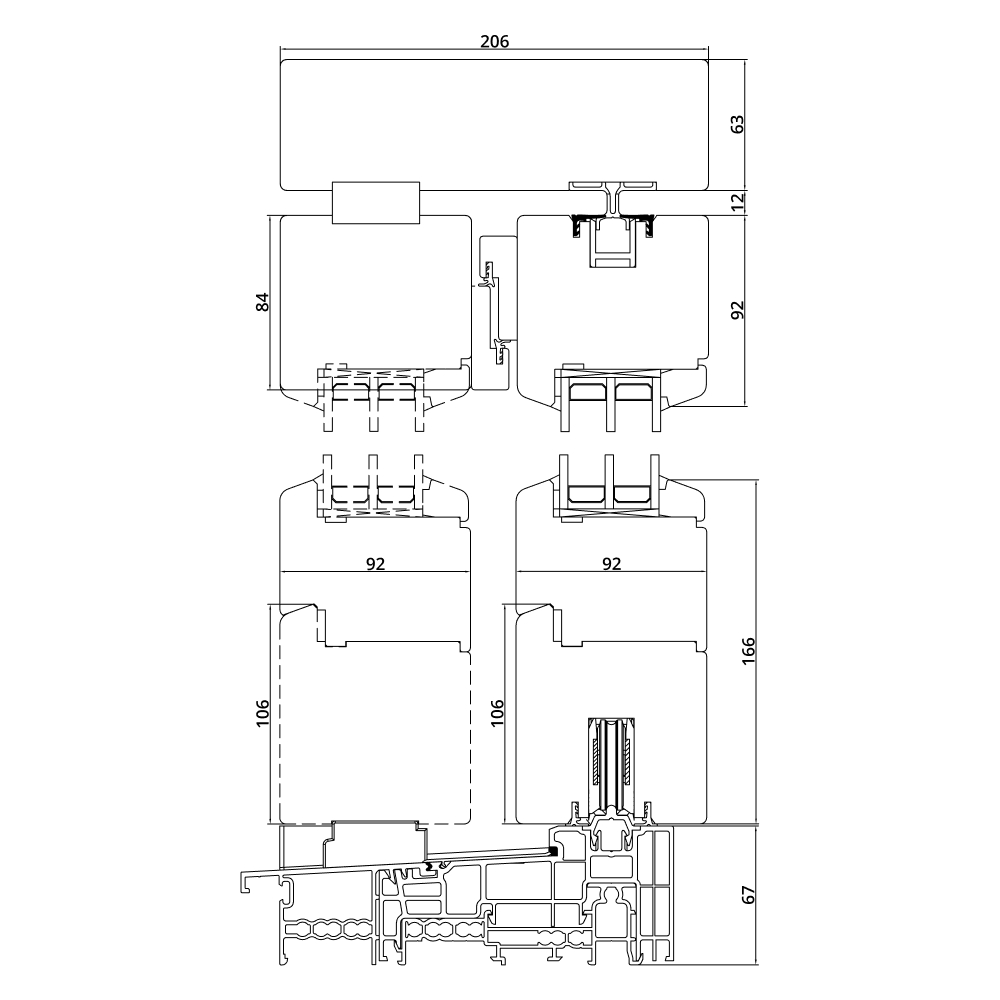 Hebeschiebetür Classic IV 92 Detailzeichnung
