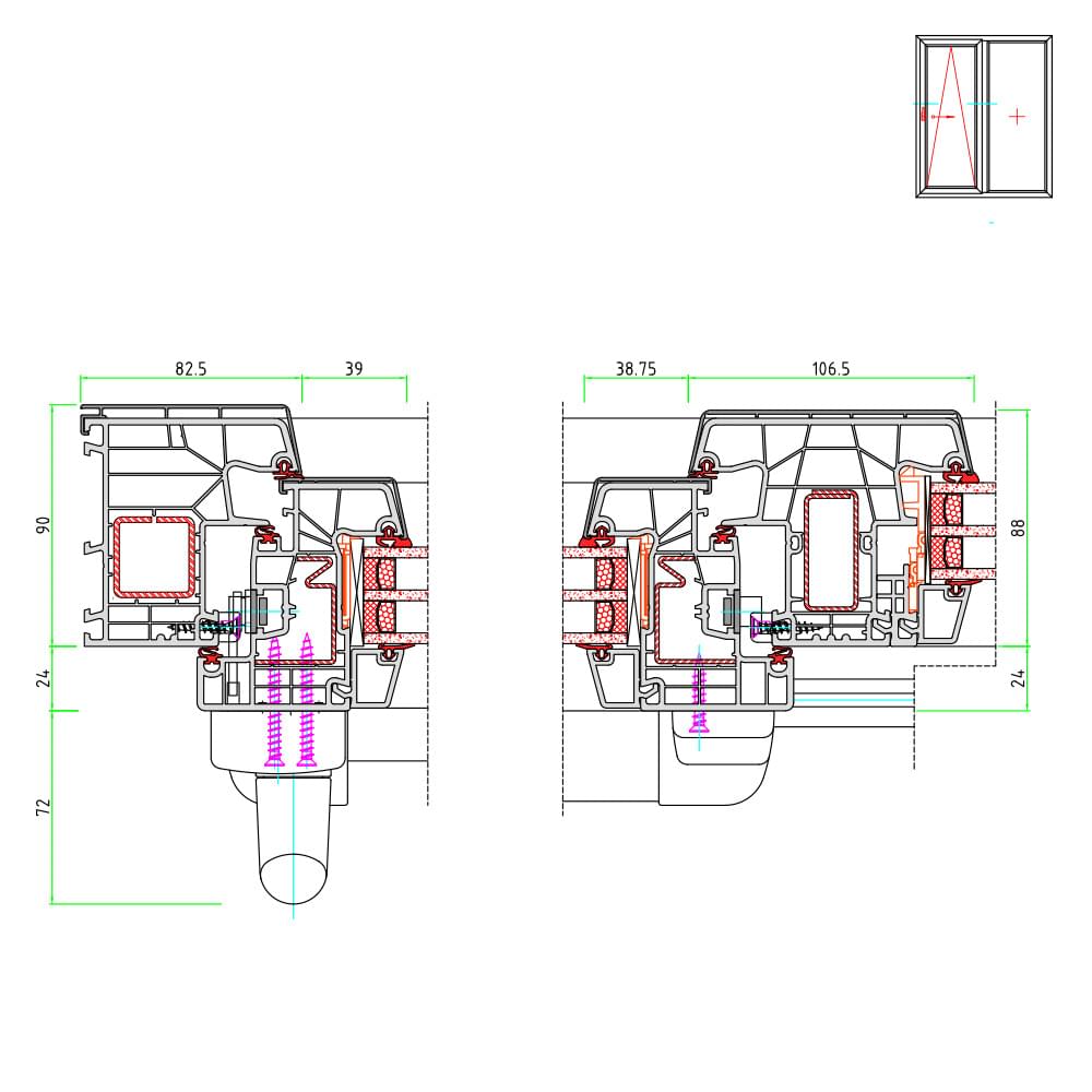 Detailzeichnungen Twinset 8000 Kunststoff Alu Fenster