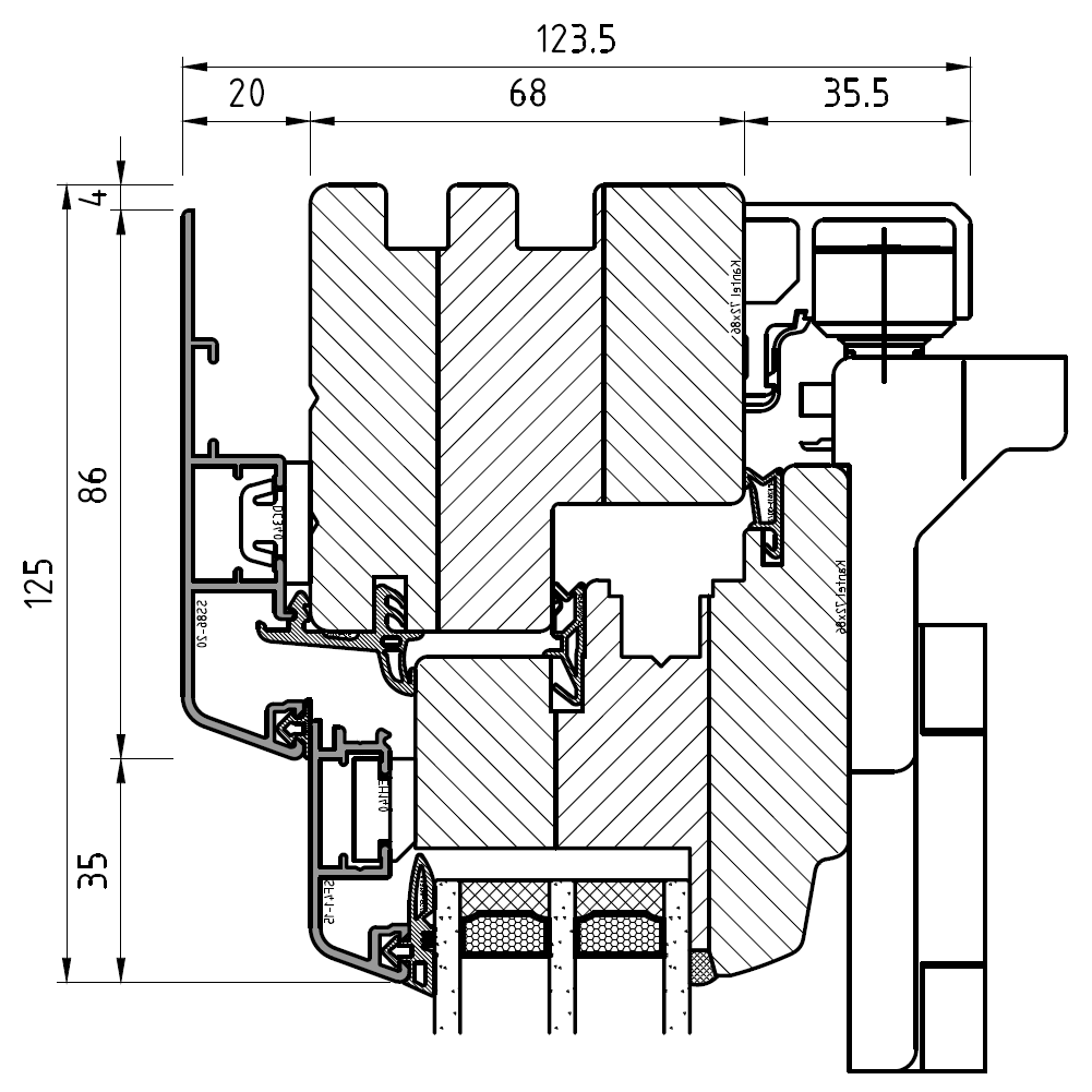 Faltschiebetür Idealu IV 68 - Detail oben