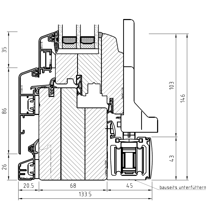 Faltschiebetür Idealu IV 68 - Detail unten
