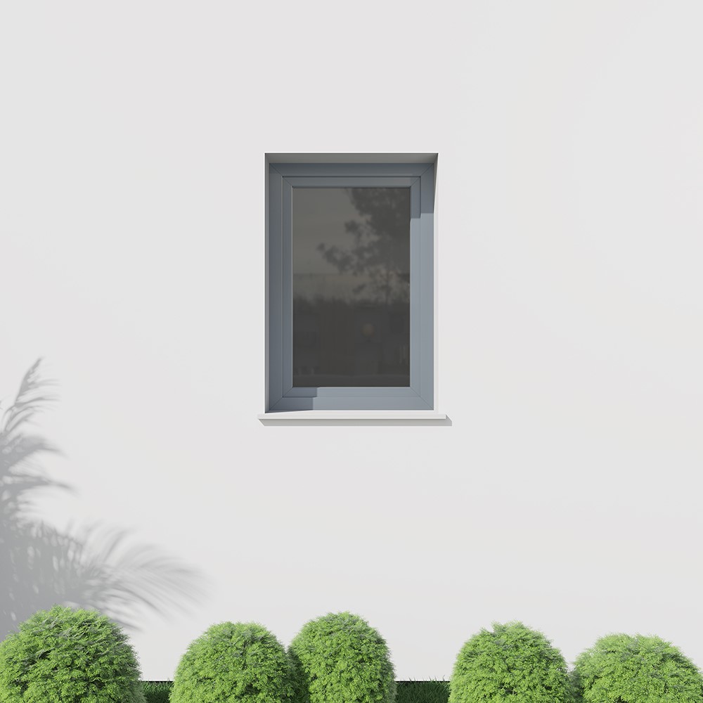 Dreh-Kipp-Kunststofffenster in RAL 7012 – Einbausituation Außenansicht