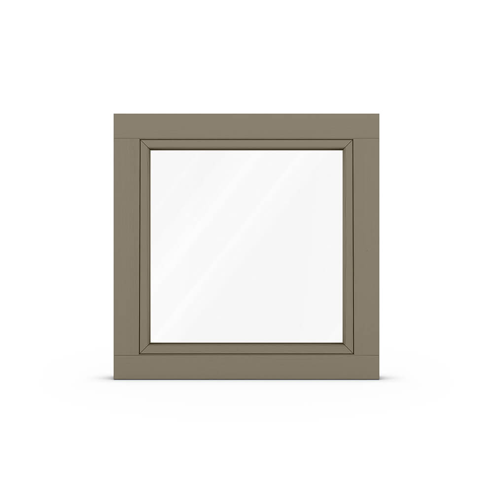 Festverglastes Holzfenster 510 x 510 mm in RAL 7002 von innen