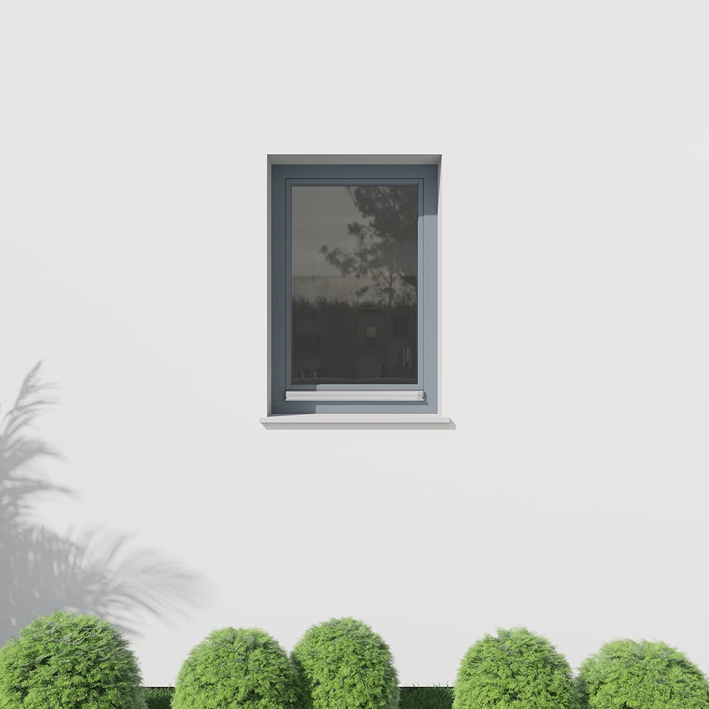 Dreh-Kipp-Holzfenster in RAL 7001 - Einbausituation Außenansicht