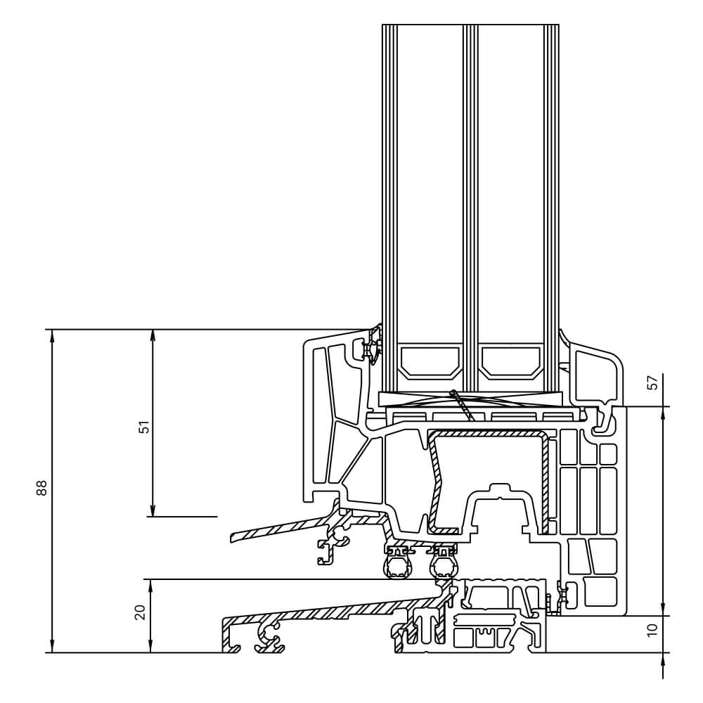 Kömmerling 88 MD Balkontüre mit flacher Schwelle (barrierefrei)
