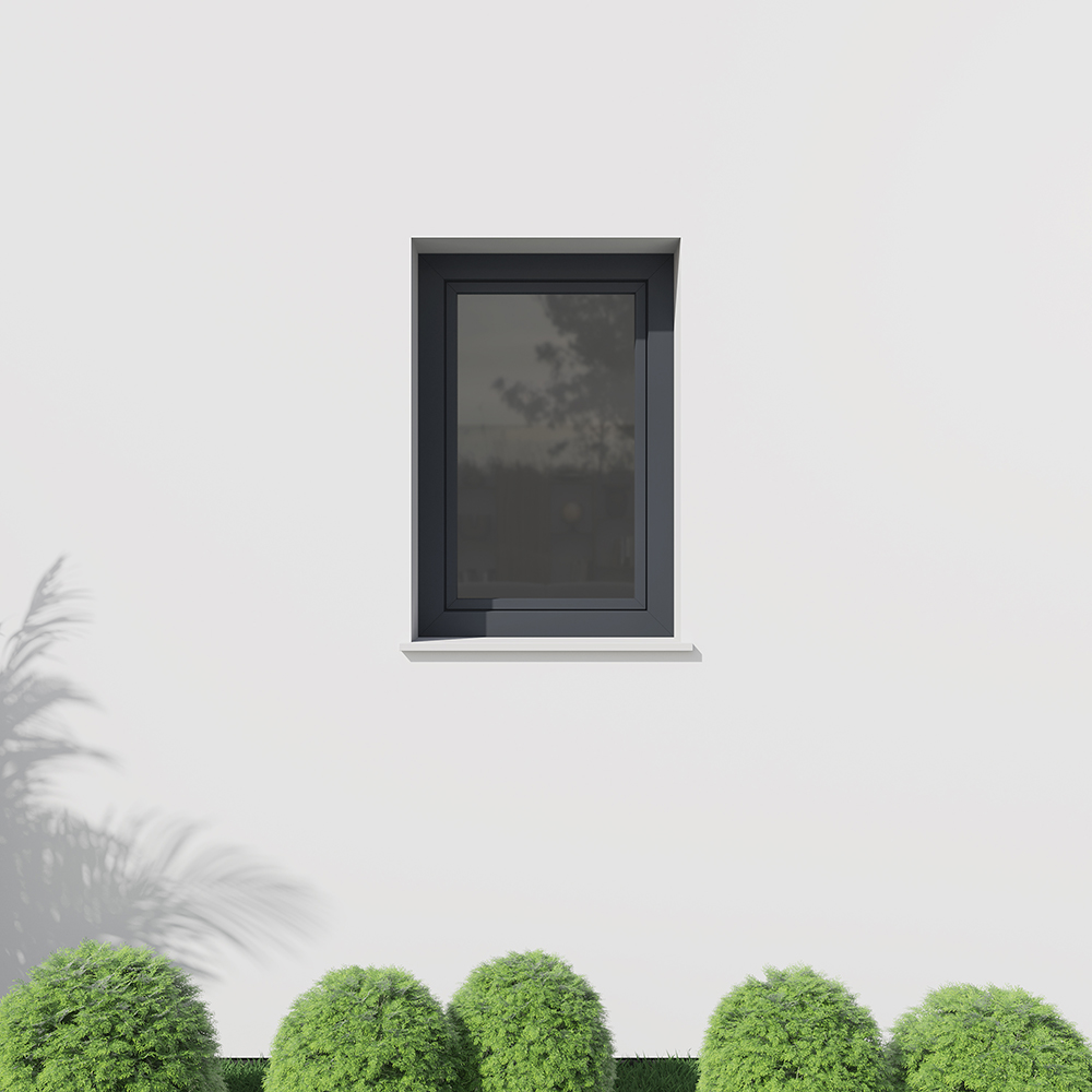 Dreh-Kipp Kunststoff-Alu Fenster in RAL 7015 – Einbausituation Außenansicht