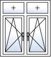 Fenster zweiflügelig Dreh-Kipp links Dreh-Kipp rechts Oberlicht geteilt