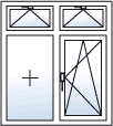 Fenster zweiflügelig fest links Dreh-Kipp rechts Oberlicht geteilt Kipp
