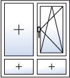Fenster zweiflügelig Dreh-Kipp rechts fest links Unterlicht geteilt