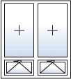 Fenster zweiflügelig fest links fest rechts Unterlicht geteilt Kipp