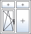 Fenster zweiflügelig Dreh-Kipp links fest rechts Oberlicht geteilt