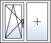 Fenster zweiflügelig festverglast rechts Dreh-Kipp links