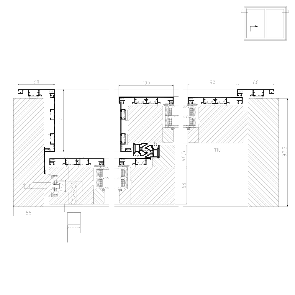 Hebeschiebetür Detail für Modell Plano