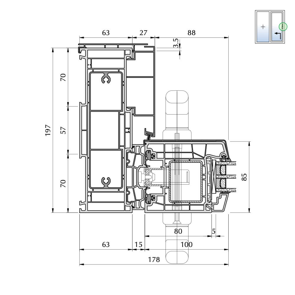 Schema A: Detail Griffseite mit beidseitig PZ Getriebe