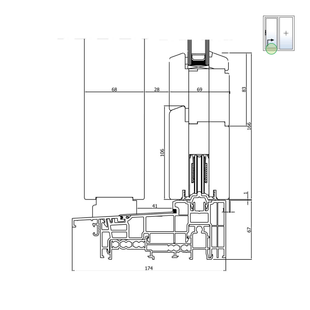 Hebeschiebetür Holz IV68 mit 67mm Schwelle