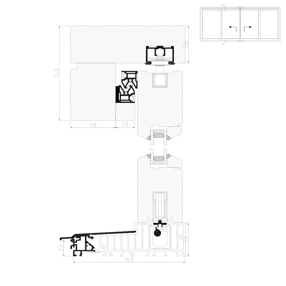 Hebeschiebetür Holz IV 68 Schema C Höhenschnitt