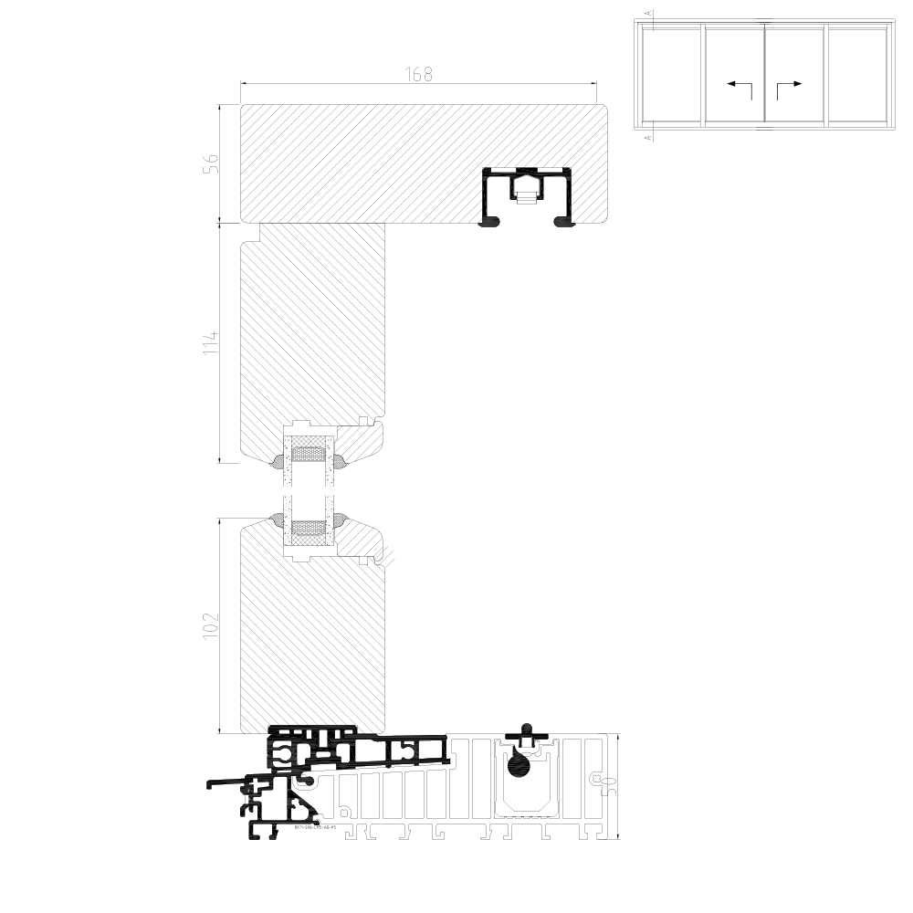 Hebeschiebetür Holz IV 68 Schema C Mittelstoß