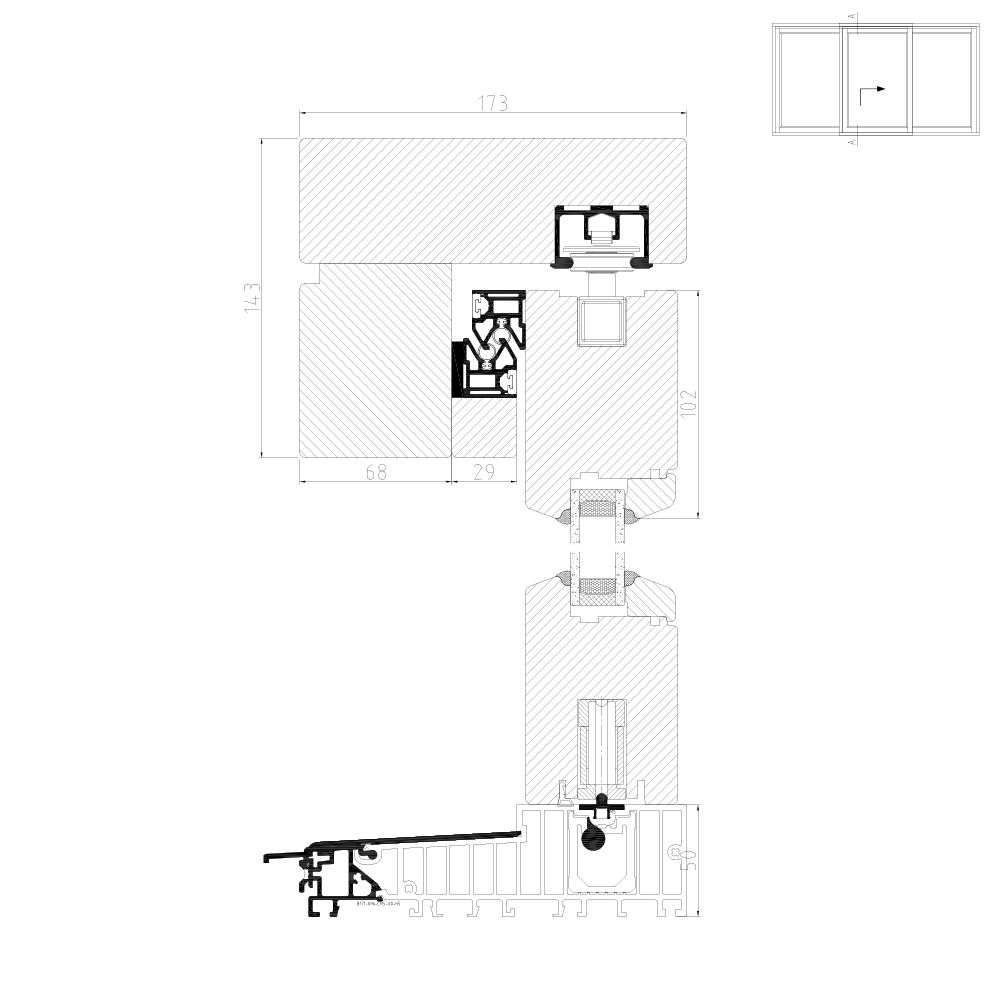 Hebeschiebetür Holz IV 68 Schema G Höhenschnitt