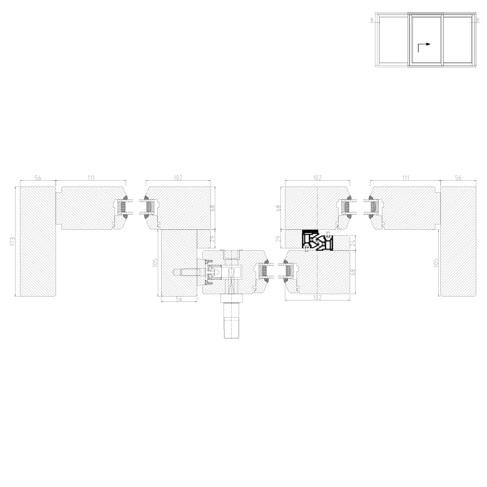 Hebeschiebetür Holz IV 68 Schema G Horizontalschnitt