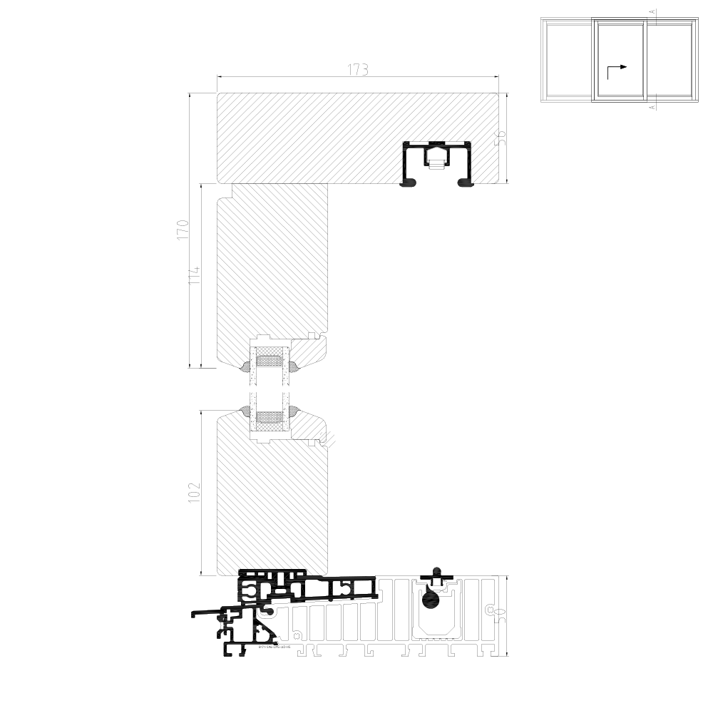 Hebeschiebetür Holz IV 68 Schema G Mittelstoß 