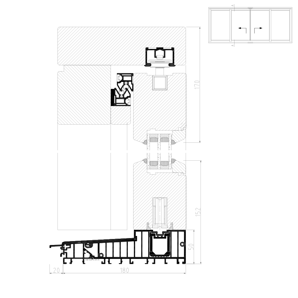 Hebeschiebetür Holz IV 78 Schema C Höhenschnitt
