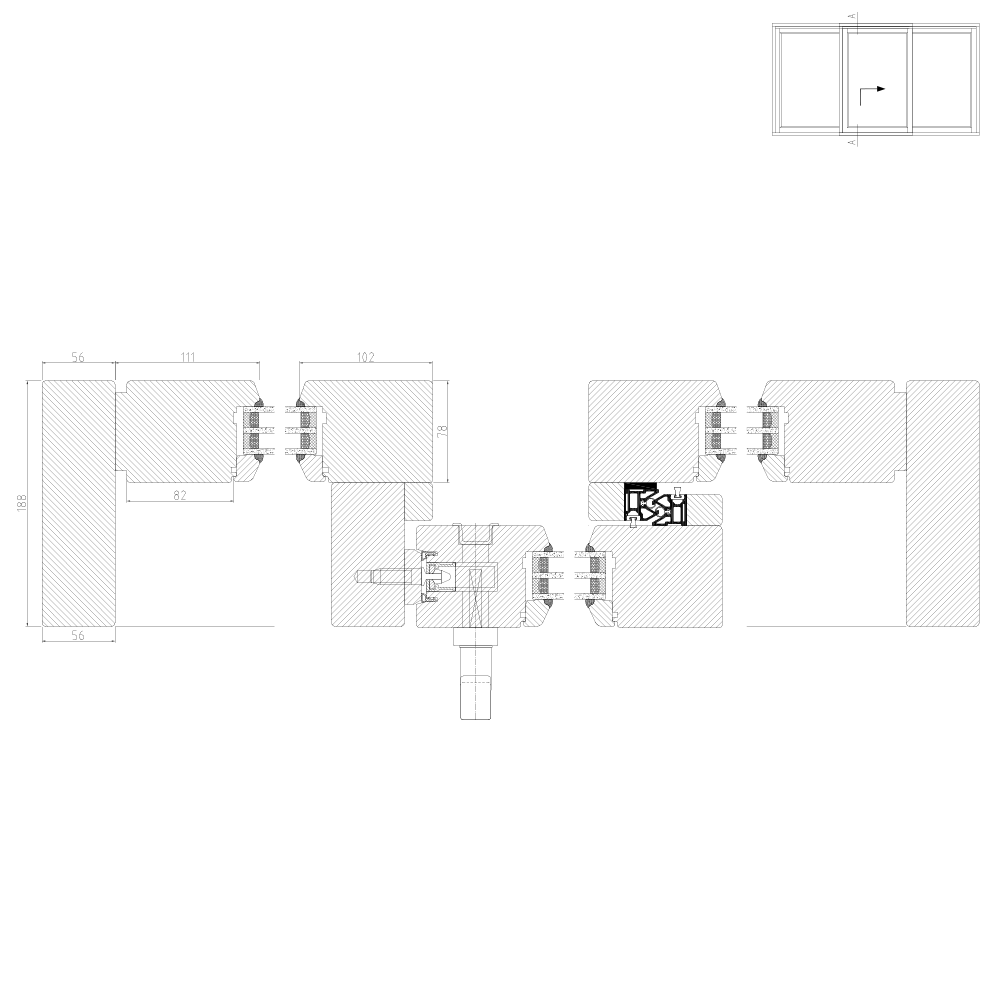 Hebeschiebetür Holz IV 78 Schema G Horizontalschnitt