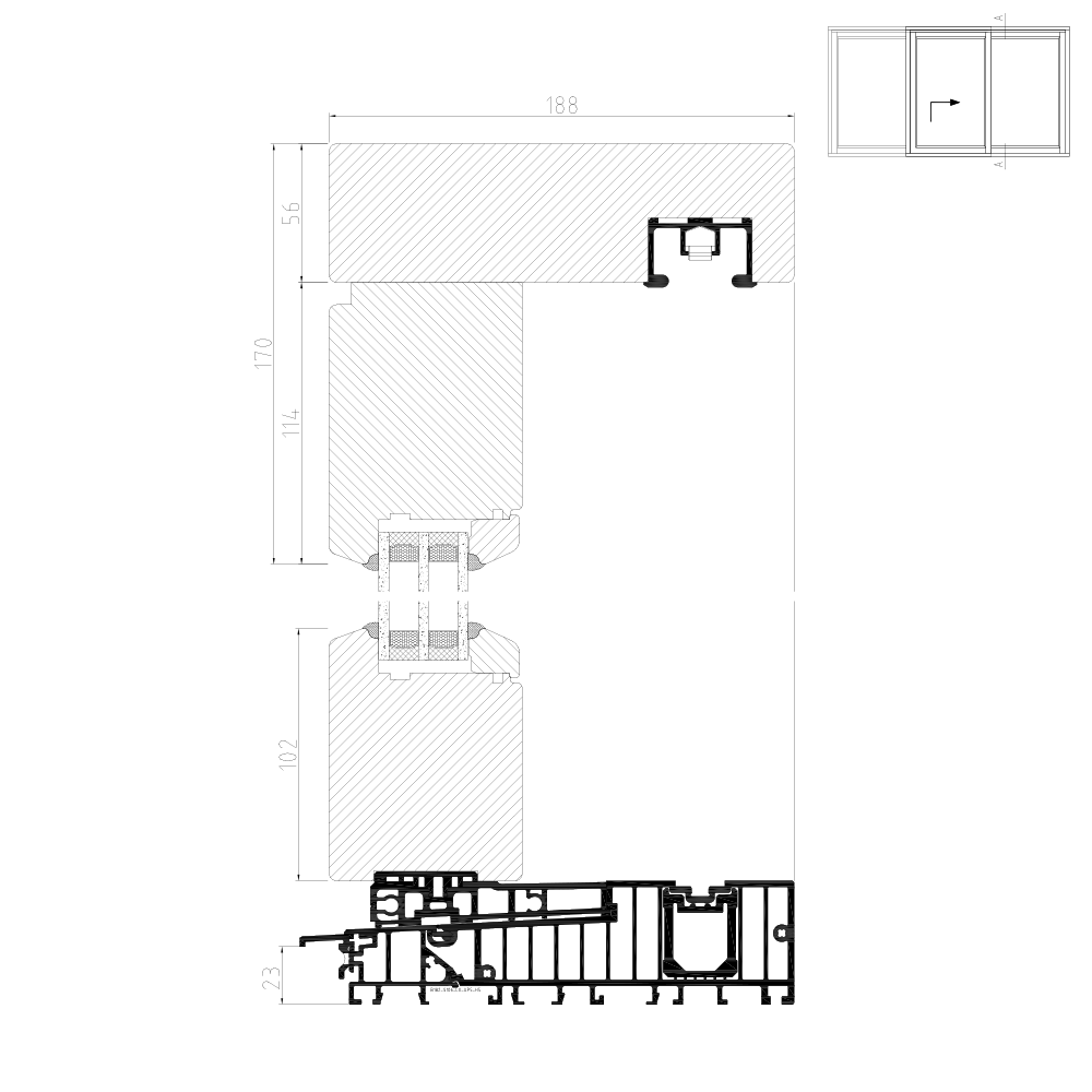 Hebeschiebetür Holz IV 78 Schema G Mittelstoß