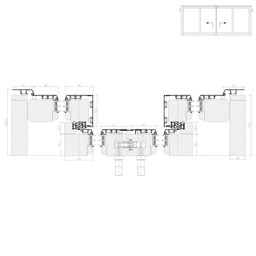 Hebeschiebetür Idealu IV78 Schema C Horizontalschnitt
