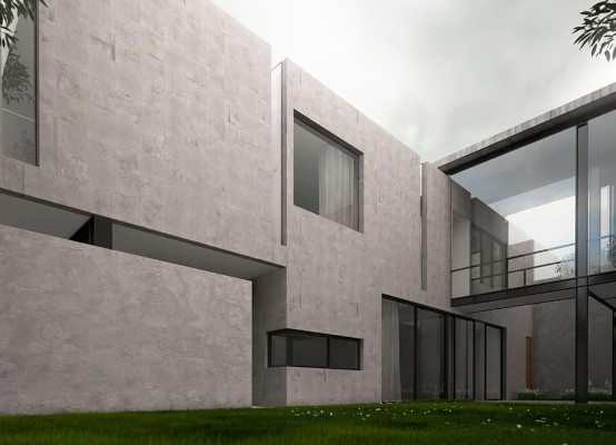 Modernes Haus mit großen Fenstern