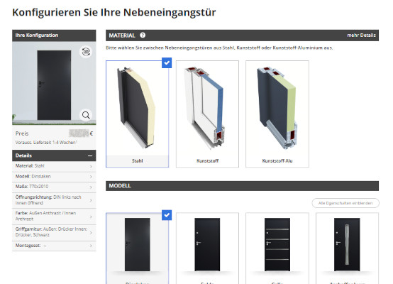 Nebeneingangstüre online konfigurieren