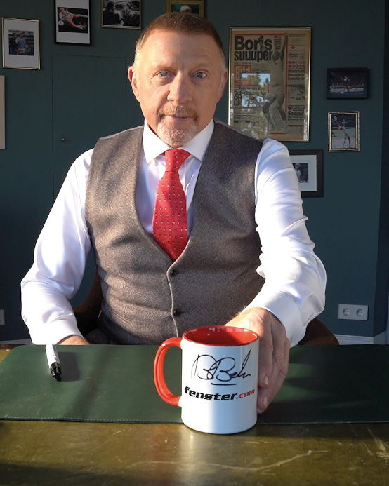 Boris Becker mit fenster.com Tasse