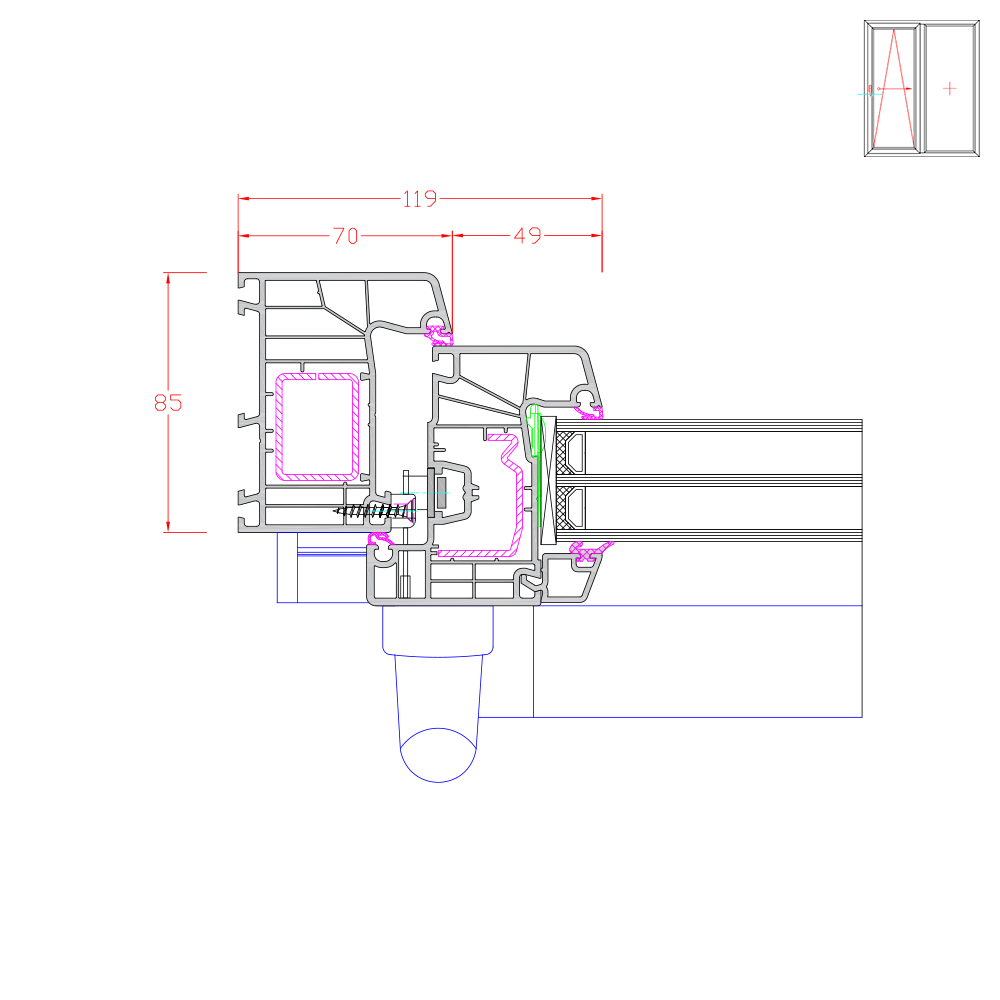 Ideal 7000 PSK - Detailzeichnung mit Griffseite