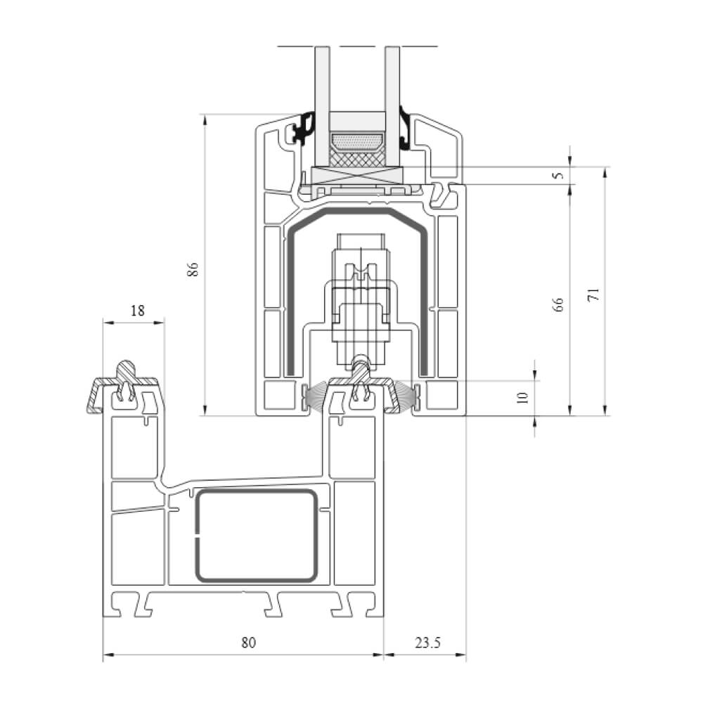 aluplast Multi-Slide Schnittzeichnung