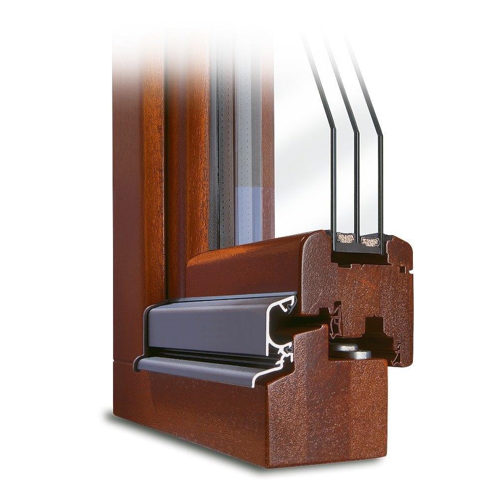 Standard-Ausführung Classic IV 68 Dreh-Kipp-Holzfenster Profilecke in Nussbaum